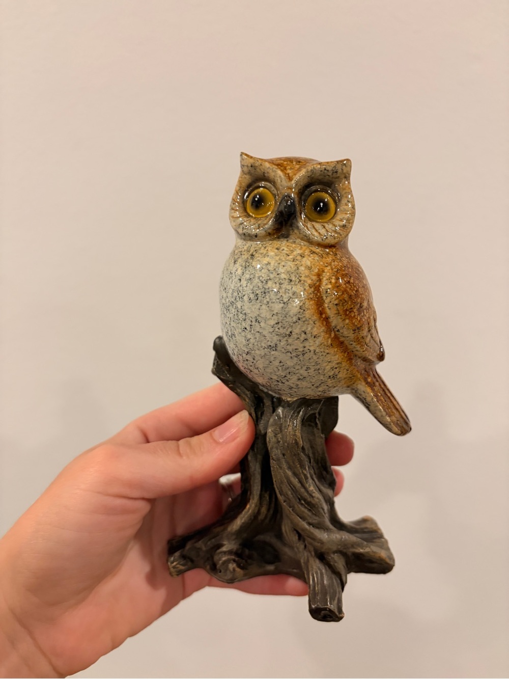 Handcrafted Ceramic Owl Figurine in Brown and Cream - Home Accents